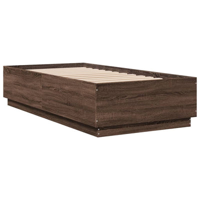 Sängynrunko LED-valoilla ruskea tammi 90x190 cm tekninen puu