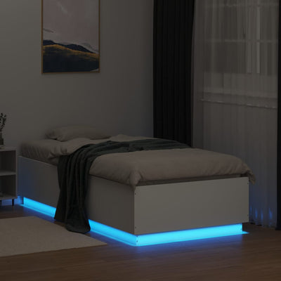 Sängynrunko LED-valoilla valkoinen 75x190 cm tekninen puu