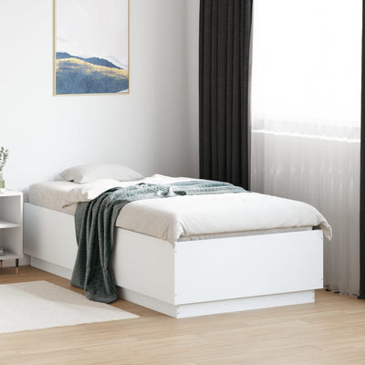 Sängynrunko LED-valoilla valkoinen 75x190 cm tekninen puu