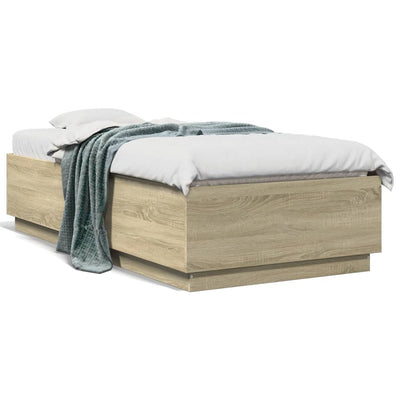 Sängynrunko LED-valoilla Sonoma-tammi 75x190 cm tekninen puu