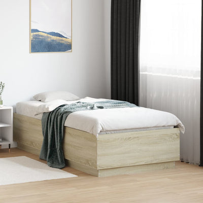 Sängynrunko LED-valoilla Sonoma-tammi 75x190 cm tekninen puu