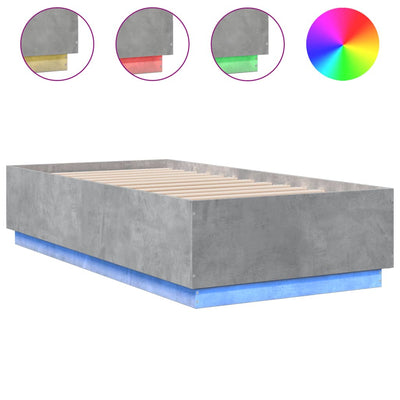 Sängynrunko LED-valoilla betoninharmaa 75x190 cm tekninen puu