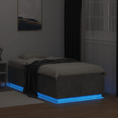 Sängynrunko LED-valoilla betoninharmaa 75x190 cm tekninen puu