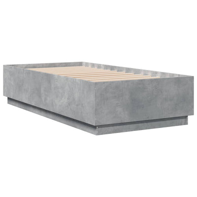 Sängynrunko LED-valoilla betoninharmaa 75x190 cm tekninen puu