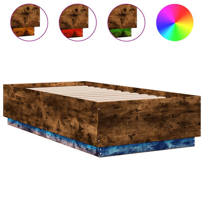 Sängynrunko LED-valoilla savutammi 75x190 cm tekninen puu