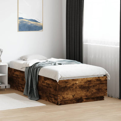Sängynrunko LED-valoilla savutammi 75x190 cm tekninen puu