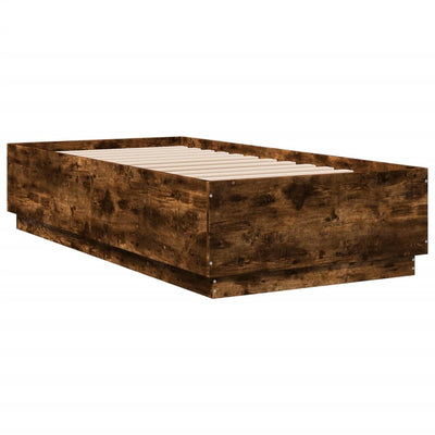 Sängynrunko LED-valoilla savutammi 75x190 cm tekninen puu