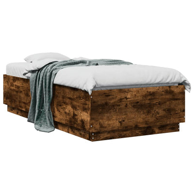 Sängynrunko LED-valoilla savutammi 75x190 cm tekninen puu