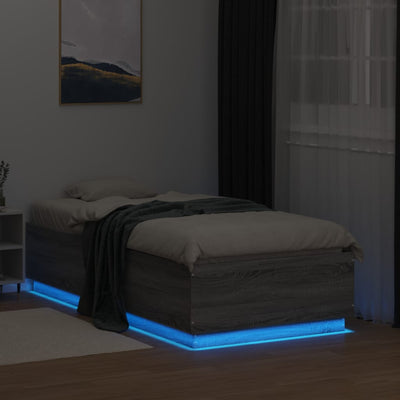 Sängynrunko LED-valoilla harmaa Sonoma 75x190 cm tekninen puu