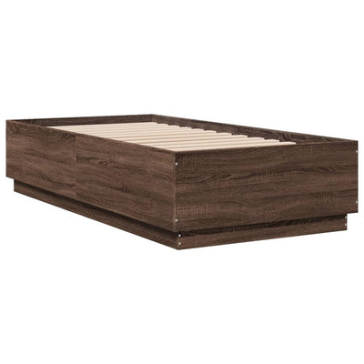 Sängynrunko LED-valoilla ruskea tammi 75x190 cm tekninen puu