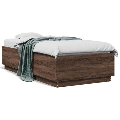 Sängynrunko LED-valoilla ruskea tammi 75x190 cm tekninen puu