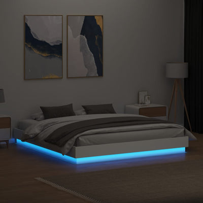Sängynrunko LED-valoilla valkoinen 200x200 cm