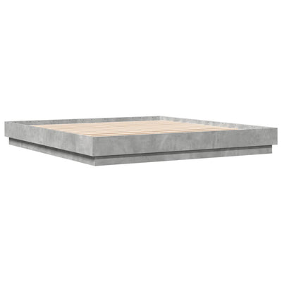 Sängynrunko LED-valoilla betoninharmaa 200x200 cm