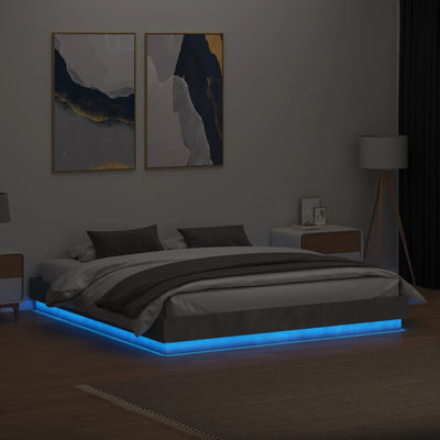 Sängynrunko LED-valoilla betoninharmaa 200x200 cm