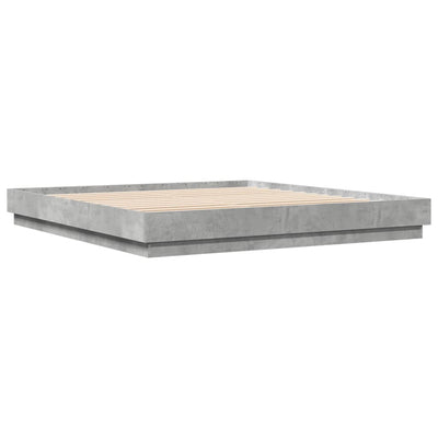 Sängynrunko LED-valoilla betoninharmaa 200x200 cm