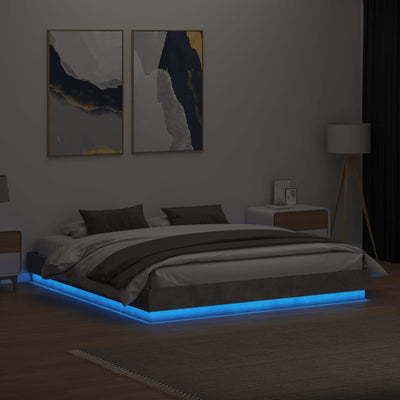Sängynrunko LED-valoilla betoninharmaa 180x200 cm