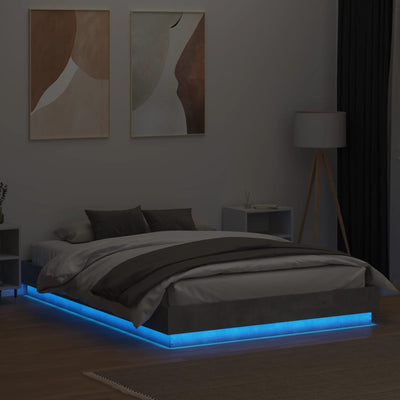 Sängynrunko LED-valoilla betoninharmaa 150x200 cm