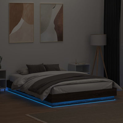 Sängynrunko LED-valoilla ruskea tammi 150x200 cm