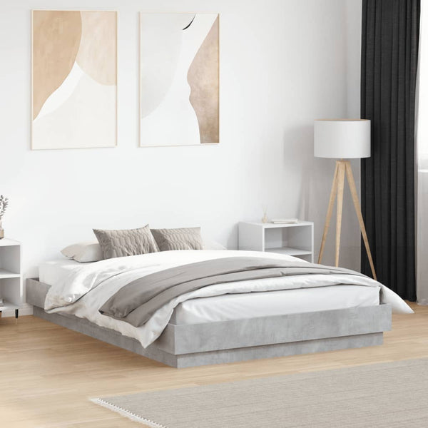 Sängynrunko LED-valoilla betoninharmaa 140x190 cm