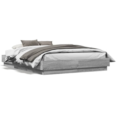 Sängynrunko LED-valoilla harmaa Sonoma 140x190 cm