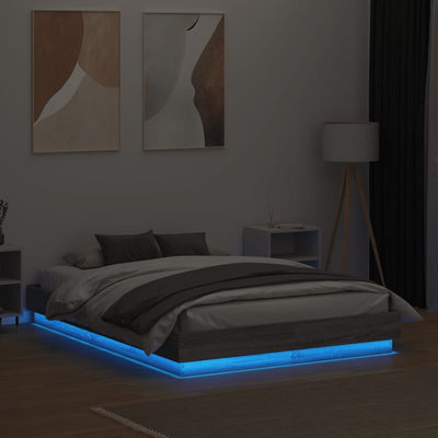 Sängynrunko LED-valoilla harmaa Sonoma 135x190 cm