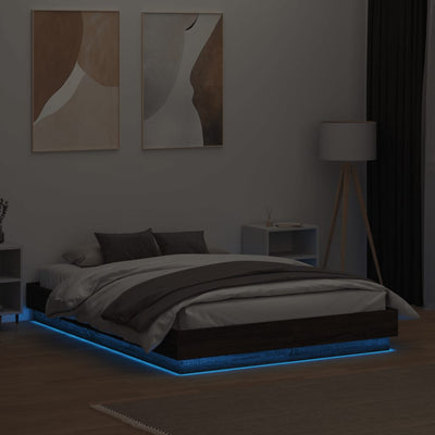 Sängynrunko LED-valoilla ruskea tammi 135x190 cm