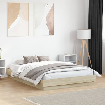 Sängynrunko LED-valoilla Sonoma-tammi 120x190 cm