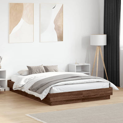 Sängynrunko LED-valoilla ruskea tammi 120x190 cm