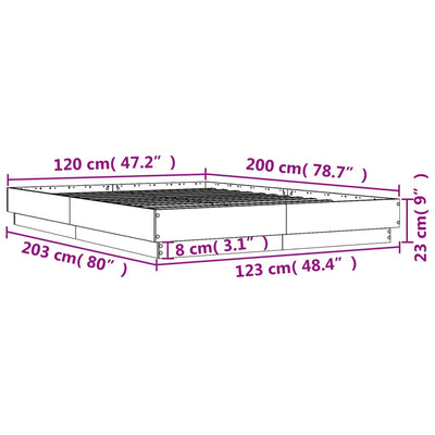 Sängynrunko betoninharmaa 120x200 cm tekninen puu