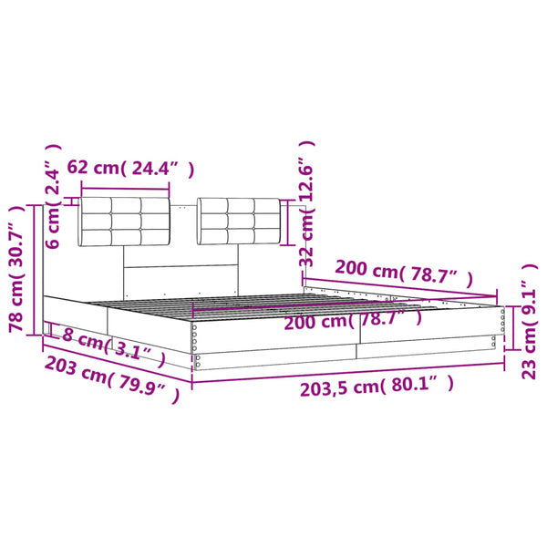 Sängynrunko päädyllä musta 200x200 cm tekninen puu
