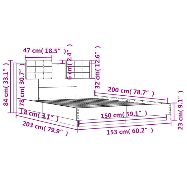 Sängynrunko päätylevyllä musta 150x200 cm tekninen puu