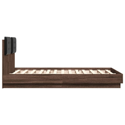 Sängynrunko päätylevyllä ruskea tammi 135x190 cm tekninen puu