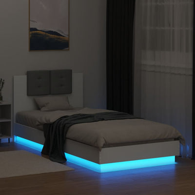 Sängynrunko päädyllä ja LED-valoilla valkoinen 90x200 cm