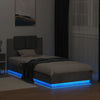 Sängynrunko päädyllä ja LED-valoilla betoninharmaa 90x200 cm