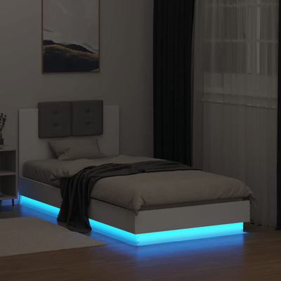 Sängynrunko päädyllä ja LED-valoilla valkoinen 75x190 cm