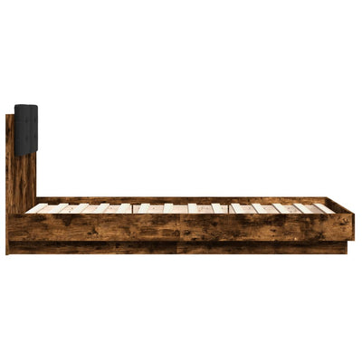 Sängynrunko päädyllä ja LED-valoilla savutammi 75x190 cm
