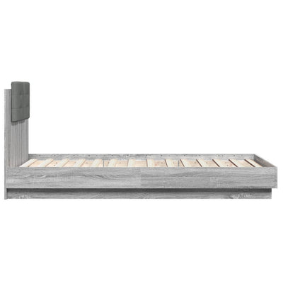 Sängynrunko päädyllä ja LED-valoilla harmaa Sonoma 75x190 cm