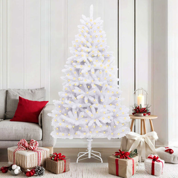 Tekojoulukuusi 300 LED-valoilla Valkoinen 180 cm PVC ja metalli