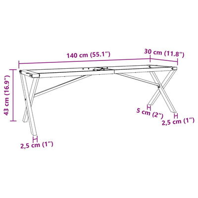 Sohvapöydän jalat X-muoto 140x30x43 cm valurauta