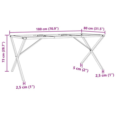 Ruokapöydän jalat X-muoto 180x80x73 cm valurauta