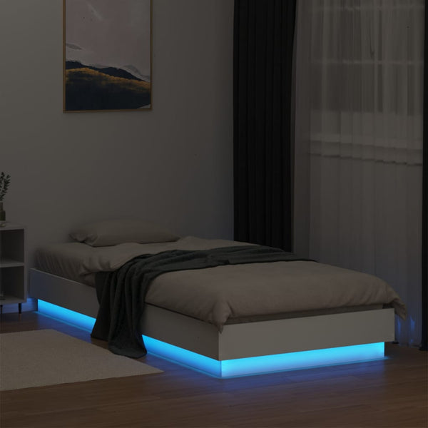 Sängynrunko LED-valoilla valkoinen 90x200 cm