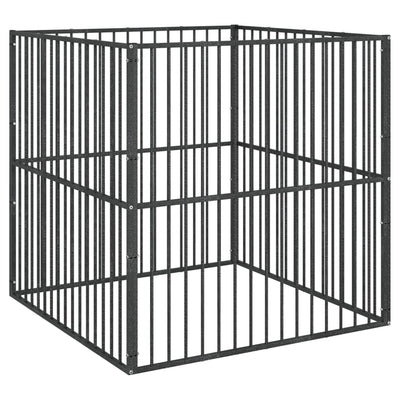 Koiranhäkki 4 paneelia musta galvanoitu teräs