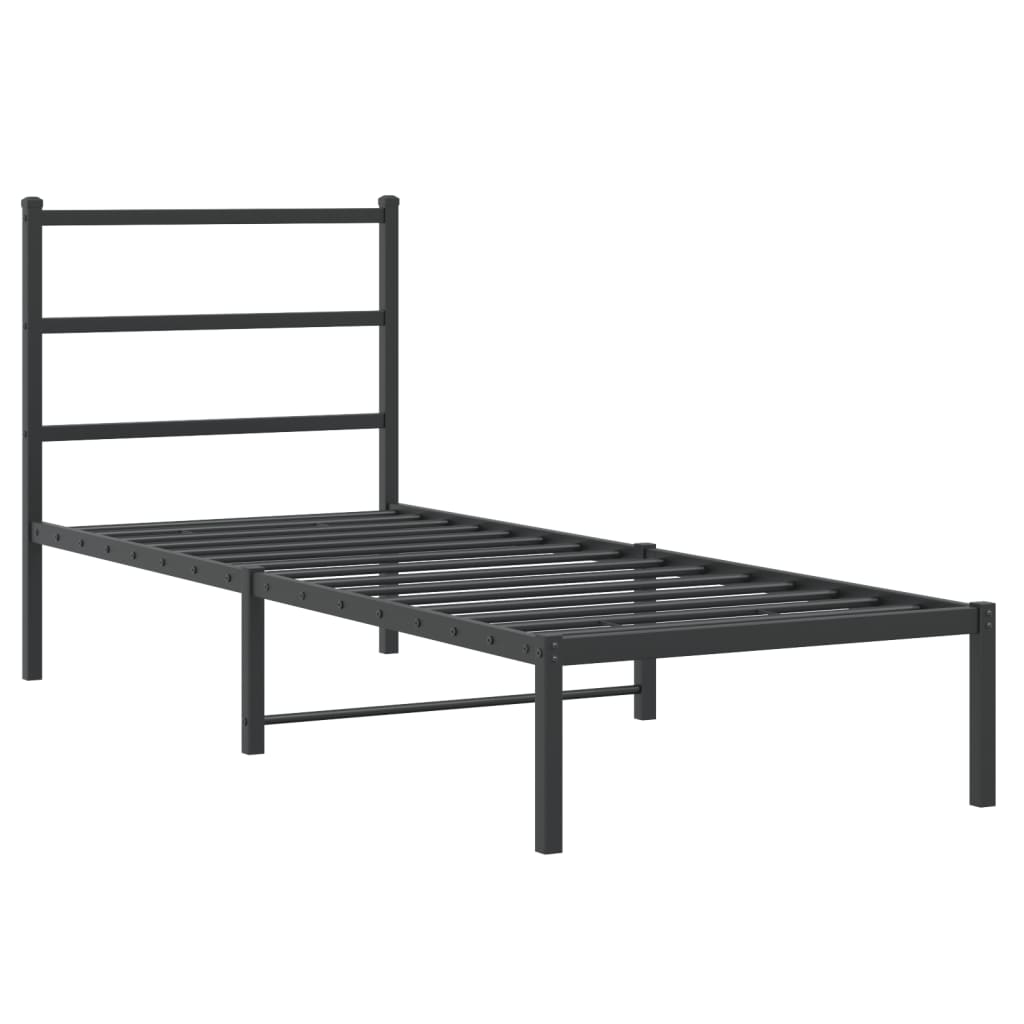 Musta metallinen sängynrunko päädyllä Mincu 75x190cm