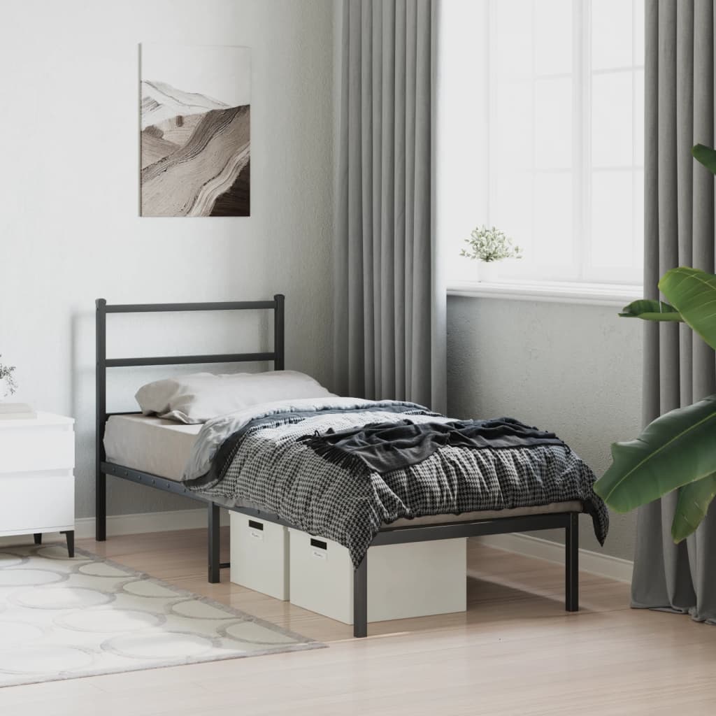 Musta metallinen sängynrunko päädyllä Mincu 75x190cm