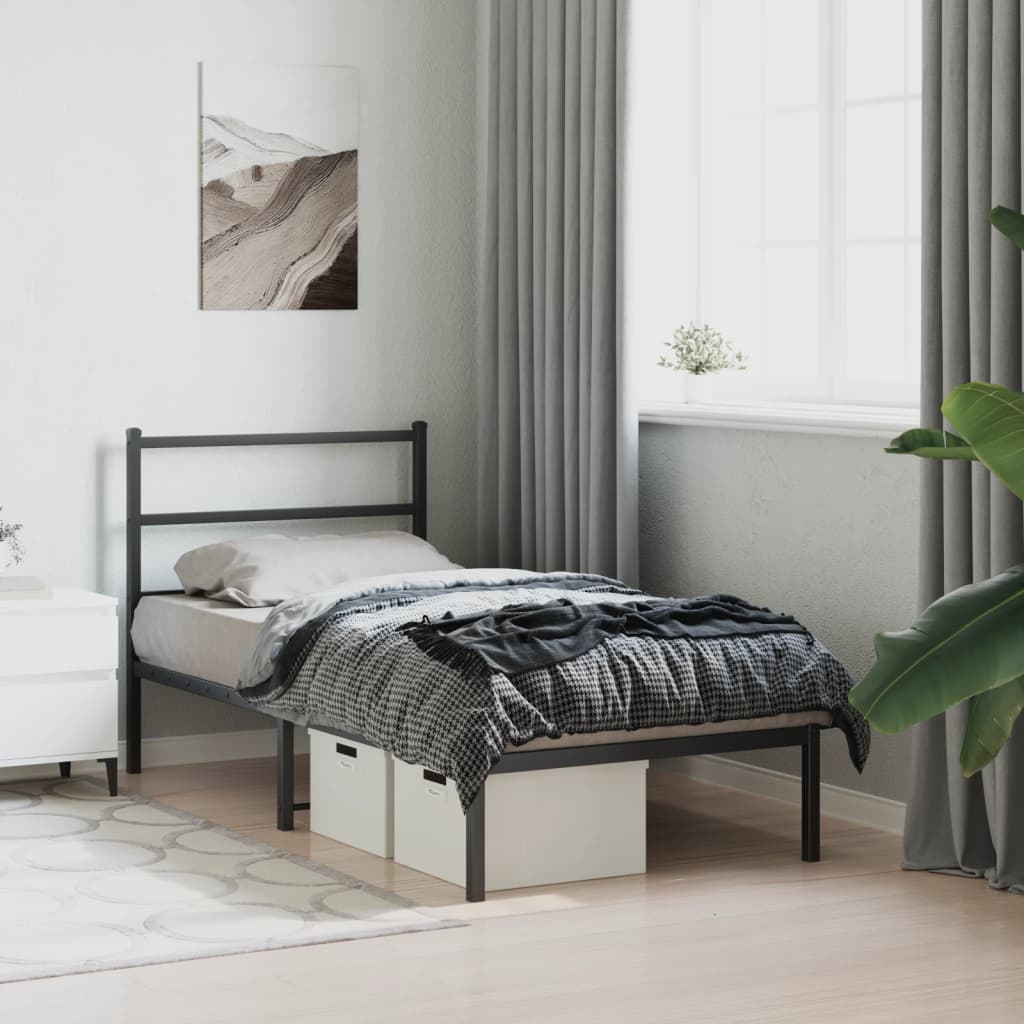 Musta metallinen sängynrunko päädyllä Mincu 90x190cm