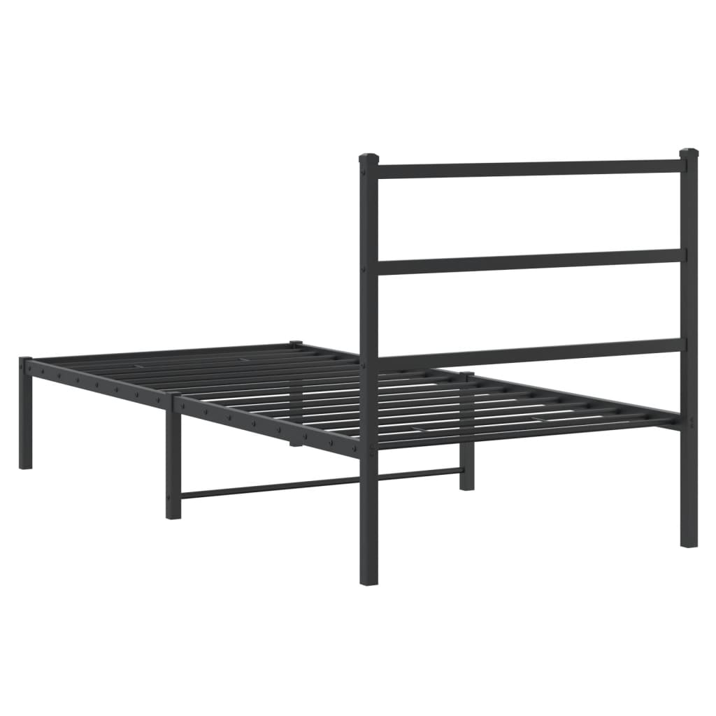 Musta metallinen sängynrunko päädyllä Mincu 90x190cm