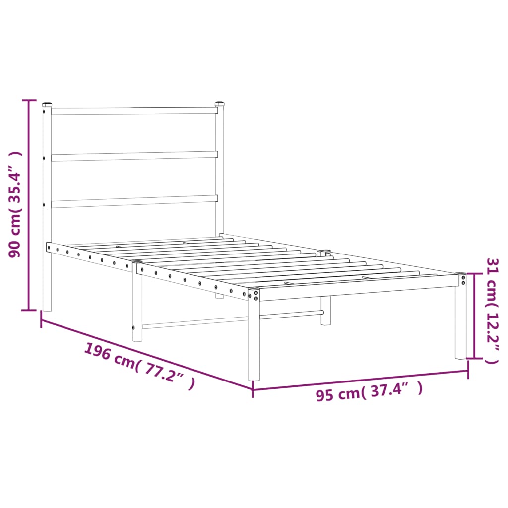 Musta metallinen sängynrunko päädyllä Mincu 90x190cm