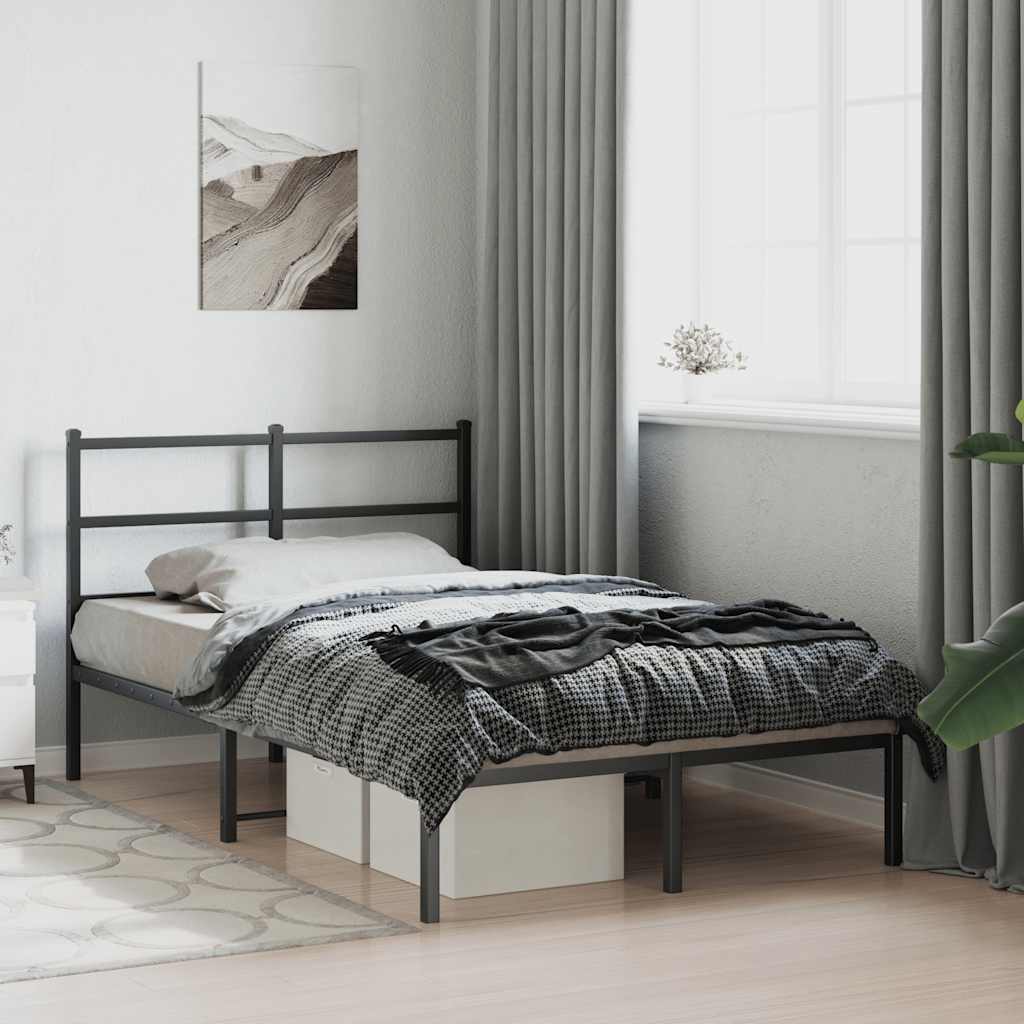 Musta metallinen sängynrunko päädyllä Mincu 120x190cm