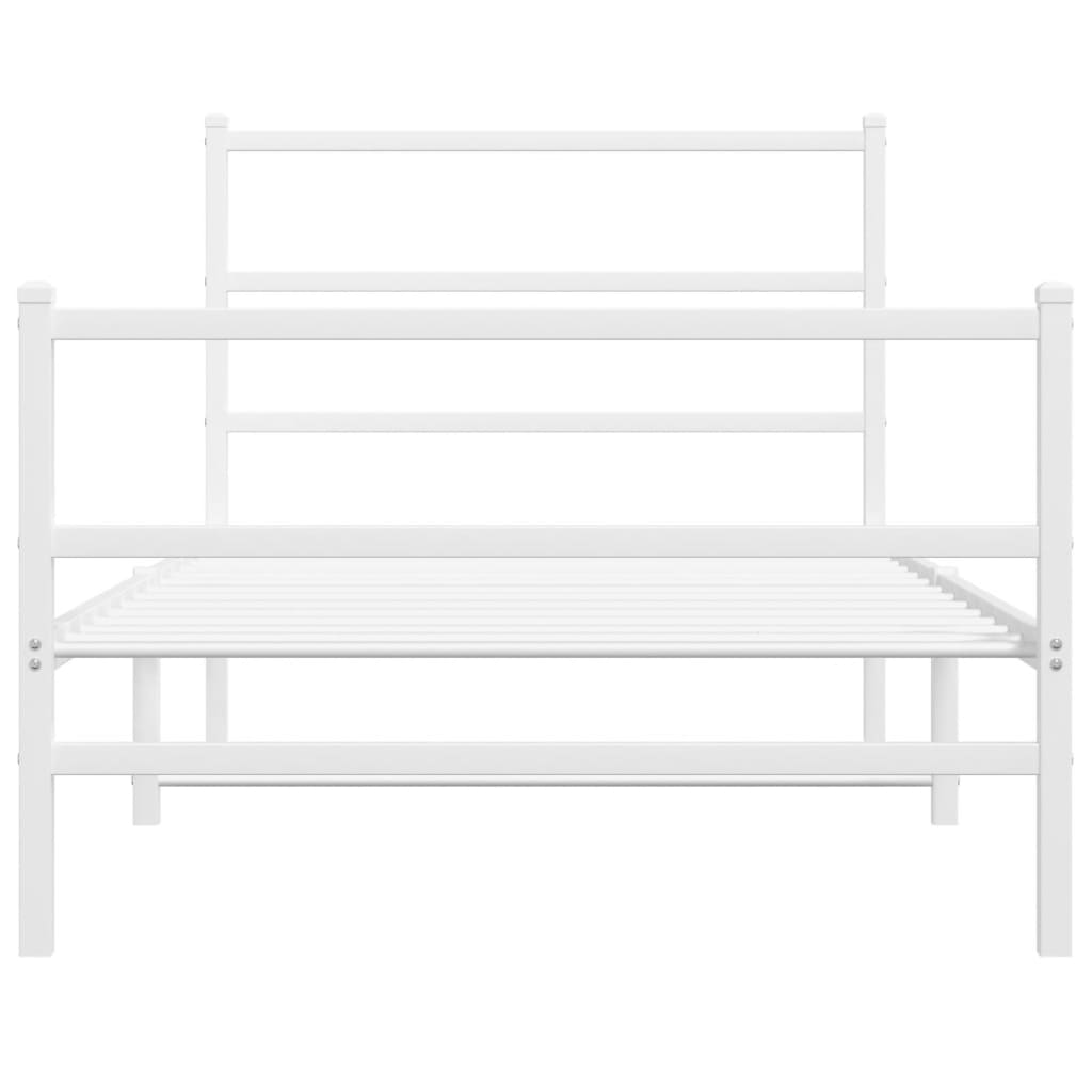 Valkoinen metallinen sängynrunko päädyillä Mincu 100x200cm