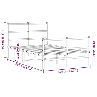 Valkoinen metallinen sängynrunko päädyillä Mincu 120x200cm